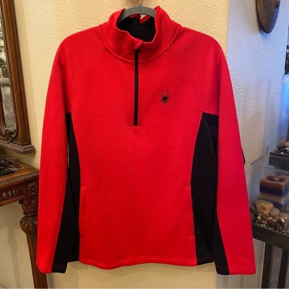 SPYDER Men Red 1/4 Zip Fleece Lined Sweater Size Large - Picture 1 of 9